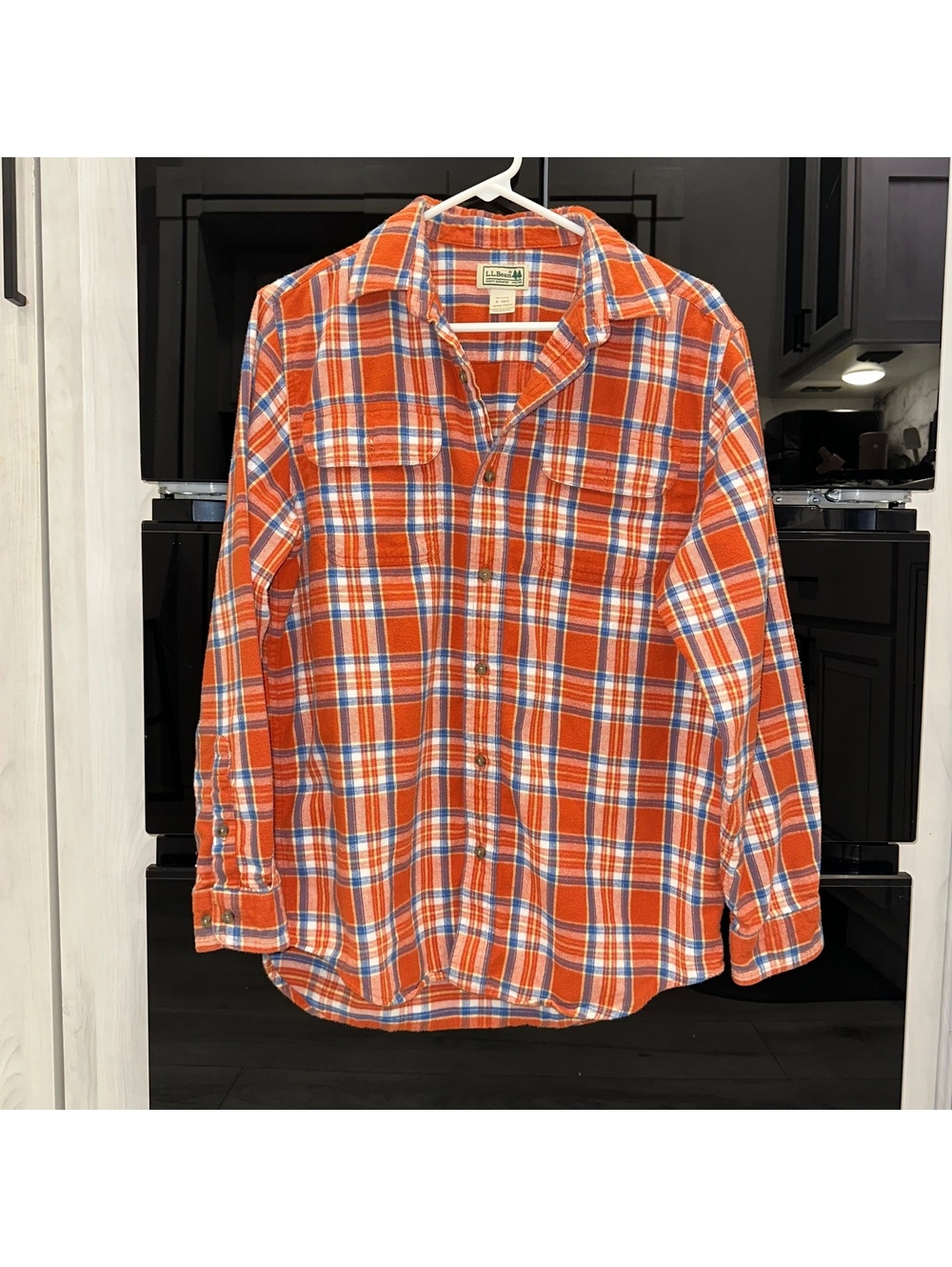 Vintage L.L. Bean Men's Orange Plaid Flannel Shirt Size S Regular 100% Cotton